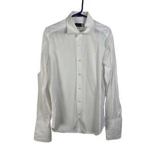 Saks Fifth Avenue Mens 120s 2 ply Cotton White Button Up Dress Shirt Size 39